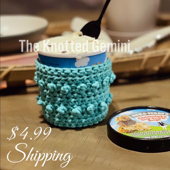 Hand Crafted Other - Handmade Crocheted Teal Blue Ice Cream Pint Covers